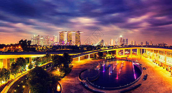 新加坡旅游复古效果过滤时尚风格的图像,新加坡天际线的全景黄昏新加坡天际线全景图片