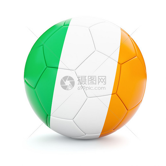 三维渲染爱尔兰足球与爱尔兰孤立白色背景带爱尔兰的足球球图片