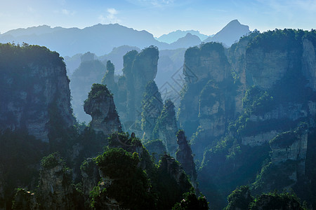 中国著名的旅游景点张家界石柱崖山日落湖南武陵源张家界山脉,中国图片