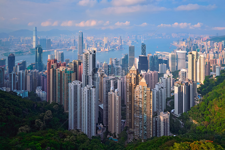 著名的香港景观香港摩天大楼天际线城市景观维多利亚峰日落中国香港香港摩天大楼天际线城市景观景观图片