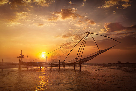 科奇中国渔网日落科钦堡,科奇,喀拉拉邦,图片
