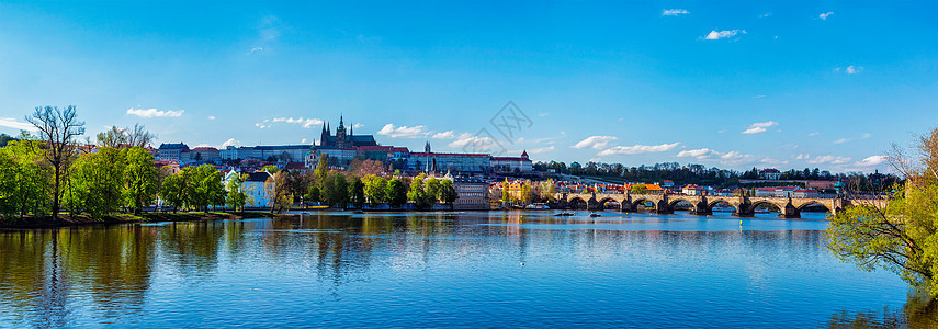 捷克共国布拉格Vlta河上的查尔斯桥Gradchany布拉格城堡维图斯大教堂的全景图布拉格城堡查尔斯桥伏尔塔图片