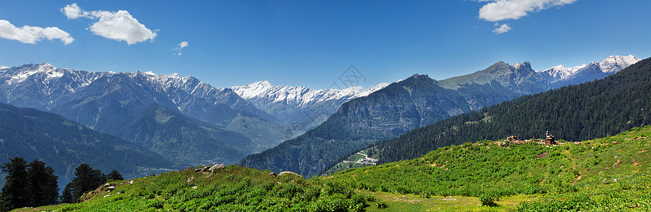喜马拉雅山的全景,靠近马纳利,库尔卢山谷,希马恰勒邦,印度喜马拉雅山全景,印度图片