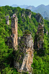 中国著名的旅游景点张家界石柱崖山日落湖南武陵源张家界山脉,中国图片