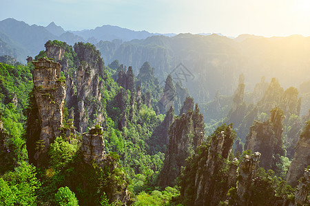 中国著名的旅游景点张家界石柱崖山日落湖南武陵源张家界山脉,中国图片