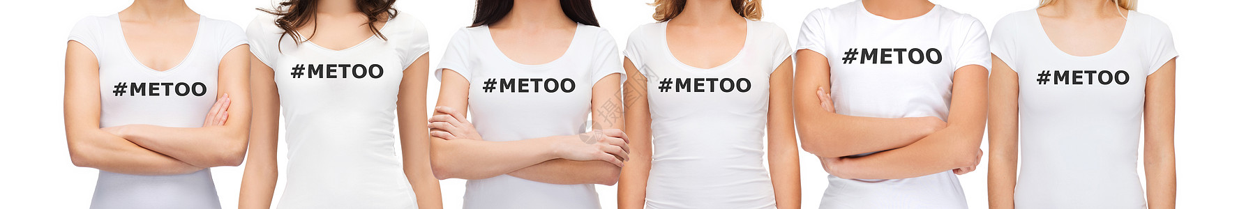 社会问题群穿着白色T恤的妇女,穿着METOO标签,声援反攻击骚扰的运动群穿着印METOO标签的T恤的妇女图片