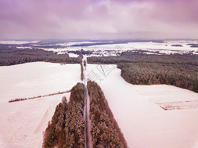 冬季乡村鸟瞰田野林地森林草地村庄的景观无人机的摄影图片