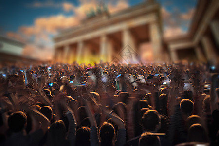 布兰登堡门背景的音乐会柏林群人庆祝节日图片