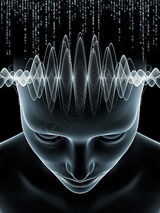 心灵波系列人类头部的三维插图技术符号意识大脑智力人工智能上的相互作用图片