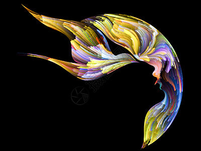 心灵之鸟系列背景构图的女人鸟的轮廓执行五颜六色的绘画的创造力,想象力,灵艺术图片