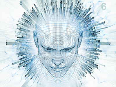 三维渲染心场系列丝网人头的创造排列人类模型分形模式人工智能科学技术的隐喻图片