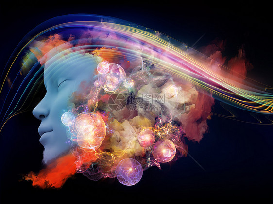 脑电波系列艺术背景由人类的脸彩色分形云成,用于梦想心灵灵想象力内心世界的项目图片