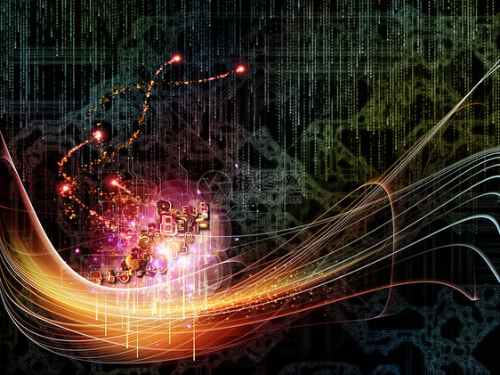 技术系列浪潮以科学哲学形而上学现代技术为的灯光分形技术元素的抽象图片