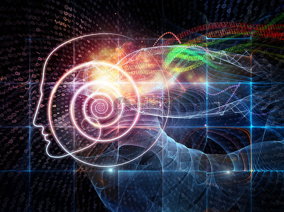 由人头轮廓技术分形元素成,人工智能计算机科学未来技术的隐喻图片