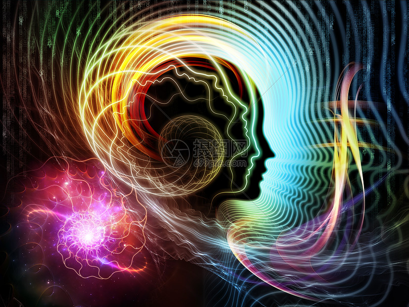 由人的思维意识想象科学创造力等上的特征线符号元素成的艺术抽象