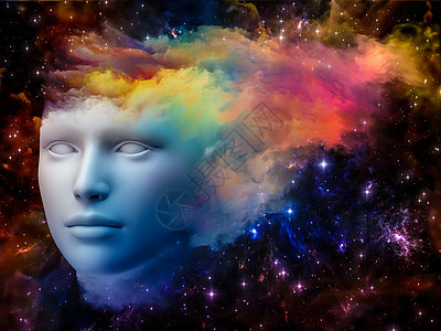 五颜六色的心理系列由人头分形颜色成,心灵梦想思维意识想象的隐喻图片