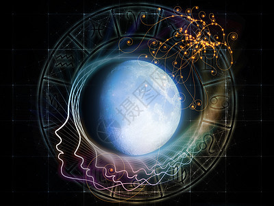 内月系列月球的背景,人类的轮廓星象符号,精神世界梦想想象占星术心灵背景图片