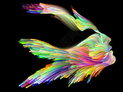 心灵之鸟系列由女人鸟的轮廓执行与彩色油漆,以背景的项目与创造力,想象力,灵艺术图片