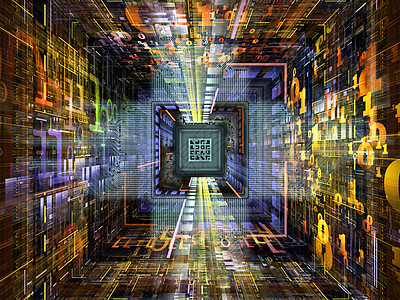 数字隧道系列计算机数学科学教育学科的CPU芯片背景彩色数字分形元素图片