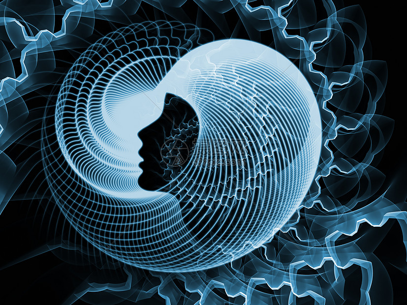 摄图网>照片>背景素材>心灵系列的灵魂齿轮串人类轮廓分形线的抽象