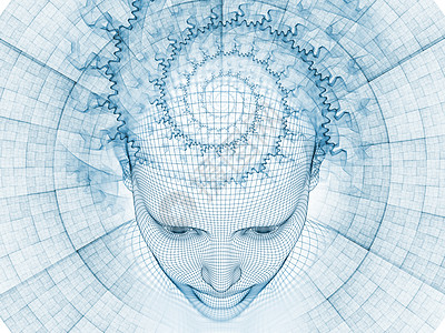 三维渲染心场系列由丝网人模型分形图案成的人工智能科学技术学科的艺术抽象图片