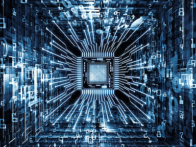 计算机系列以分形环境为视角的CPU三维图计算机科学数字世界虚拟现实现代技术的隐喻背景图片