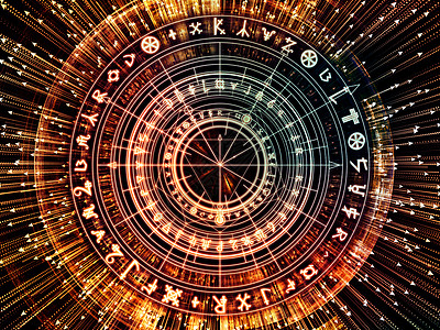 意义系列的圆圈关于灵占星术占卜魔法的神符号箭头分形元素的背景图片