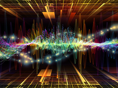 波函数序列背景由彩色正弦振动光分形元素成,适用于声均衡器音乐谱量子概率等项目图片