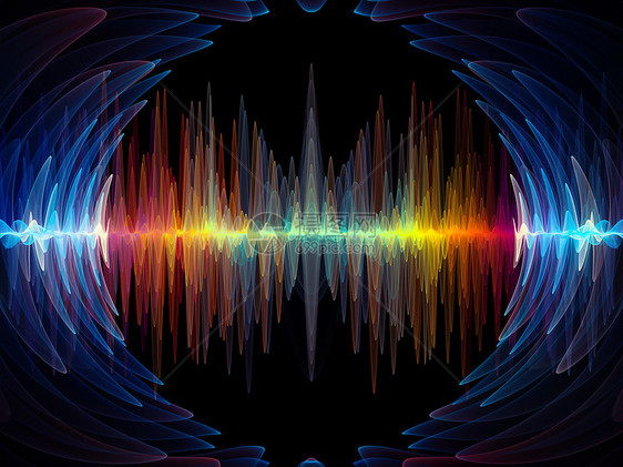 波函数序列声均衡器音乐谱量子概率上彩色正弦振动光分形元素的背景成图片