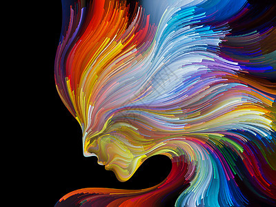 彩色系列的脸创造力内部世界人艺术灵魂的上,排列人类的轮廓五颜六色的动人线条背景图片