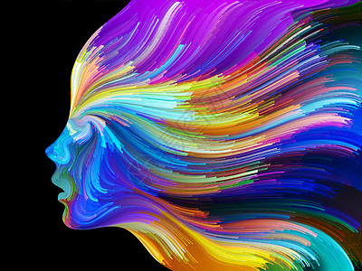 彩色系列的脸由人体轮廓彩色线条成的背景,适用于创意内部世界人艺术灵魂等项目图片