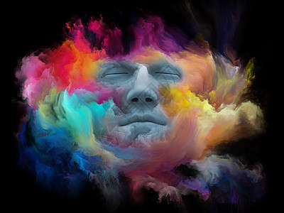 心灵雾系列抽象背景由人的脸与分形颜料混合而成,用于关于内心世界梦想情感创造力想象力人类心灵的项目图片