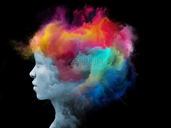 心灵雾系列内心世界梦想情感想象力创造思维的上,用分形颜料人的脸进行三维渲染的排列图片