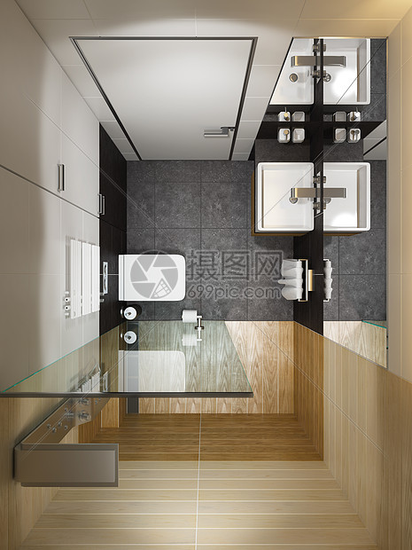 现代浴室内部,三维渲染图片