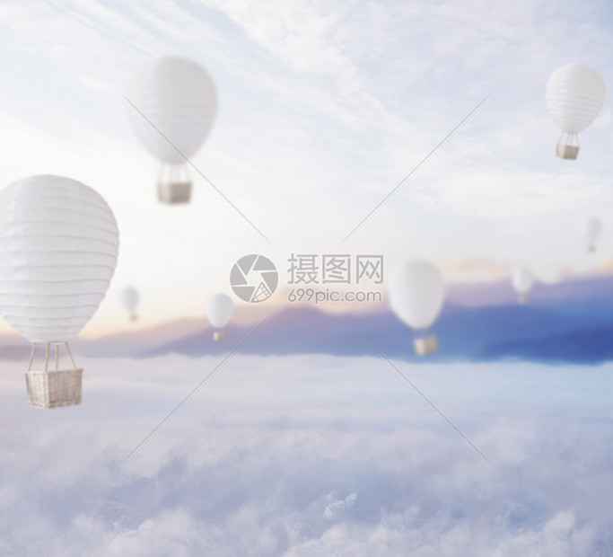 蓝色梦幻的天空上的气球图片