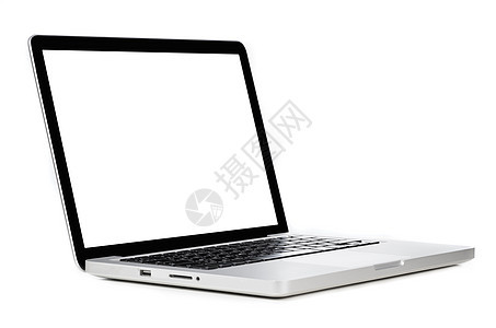 现代笔记本电脑现代笔记本电脑,空白屏幕隔离白色背景上图片