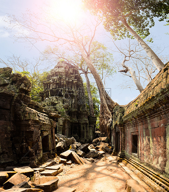 塔普罗姆高棉吴哥寺建筑群的部分,东南亚的古代地标礼拜场所中很受游客欢迎西姆收获,柬埔寨图片