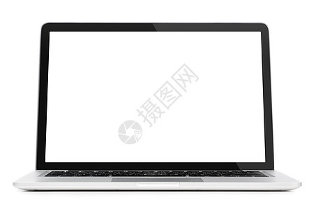 现代笔记本电脑现代笔记本电脑,空白屏幕隔离白色背景上图片