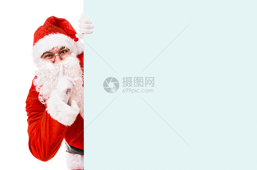 诞老人保守诞秘密诞老人的手指嘴唇上要求沉默孤立白色的背景上