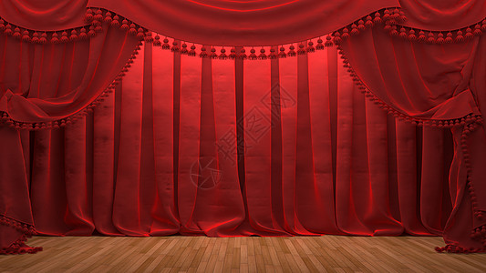 红色天鹅绒窗帘打开了场景图片