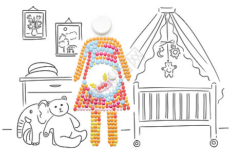 创造的医学医疗保健由药丸,孕妇与婴儿粗略的背景图片
