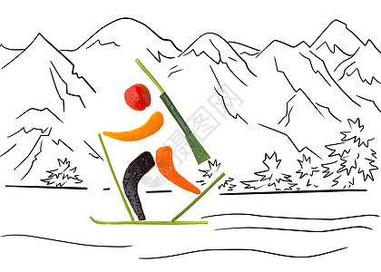 水果蔬菜形状的双运动员滑雪个惩罚环图片