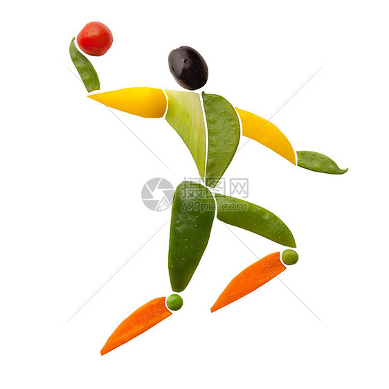 水果蔬菜形状的排球运动员跳跃发球图片