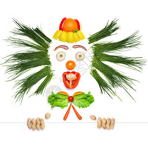 个创造的食物,个疯狂的小丑,由蔬菜水果儿童菜单图片
