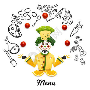 创意食品照片,个趣的卡通厨师的蔬菜白色背景图片
