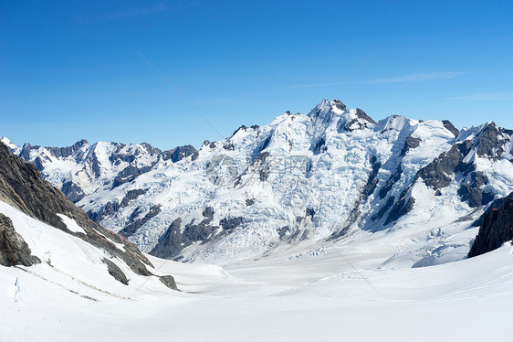 雪山山景雪,蓝天清澈图片