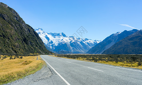 风景如画新西兰阿尔卑斯山道路的自然景观图片