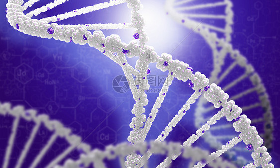 DNA分子图像蓝色背景下DNA分子的生物化学科学图片