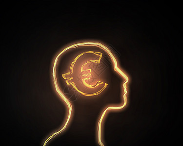 如何赚钱人类的头部大脑黑暗的背景上欧元标志图片