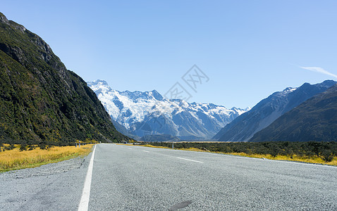 风景如画新西兰阿尔卑斯山道路的自然景观图片